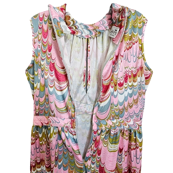 60's/70's Leslie Faye Original Phsysodelic Pinks Marble Sleeveless Maxi… - Picture 13 of 17